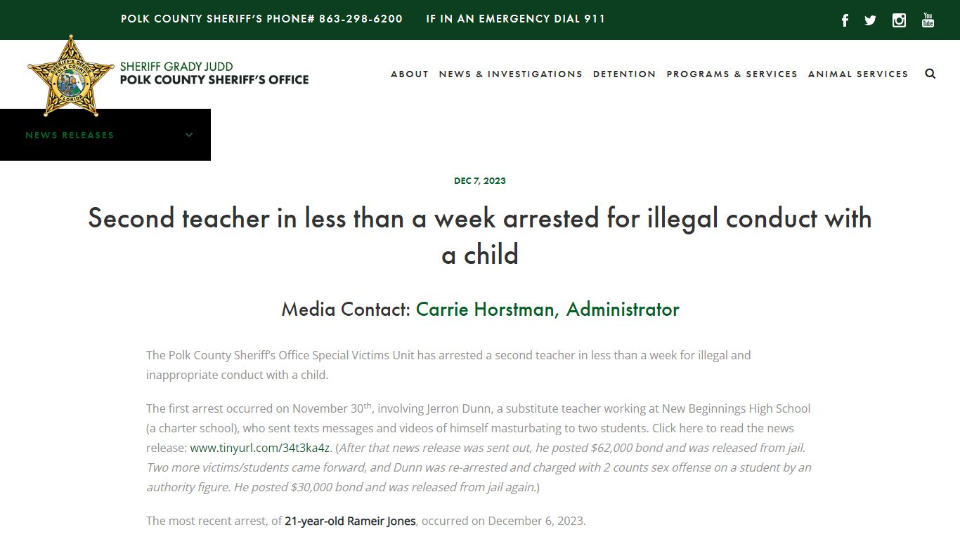 Second teacher in less than a week arrested for illegal conduct with a ...